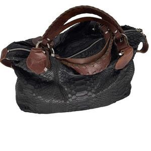 Pauric Sweeney Womens Leather Phyton Braided Shoulder Bag Black Brown‎ Medium
